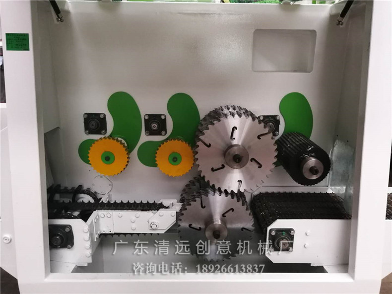 圓木多片鋸內倉結構，采用上下軸多片鋸，超薄鋸片