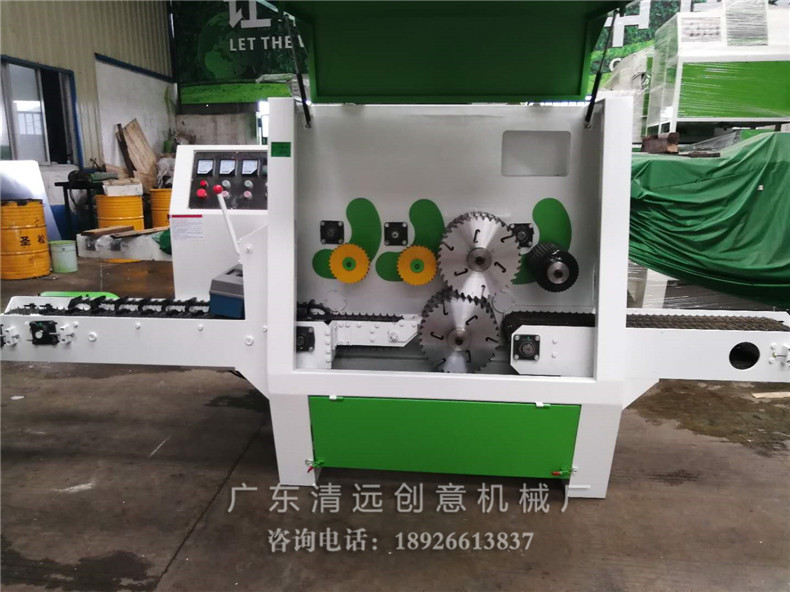 創(chuàng)意機(jī)械工廠生產(chǎn)車間新出品的圓木多片鋸，采用超薄鋸片，出材率高達(dá)80%