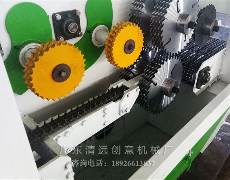 圓木多片鋸內(nèi)倉(cāng)送料鏈及鋸片細(xì)節(jié)